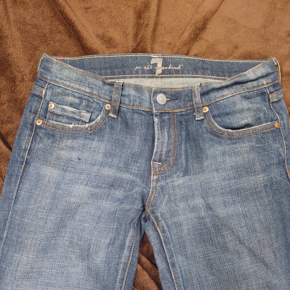 7 For All Mankind Pink Rhinestone Bootcut Jeans - Picture 2 of 7